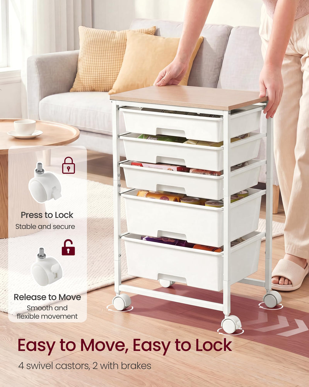 White 5 Drawers Rolling Cart C133814