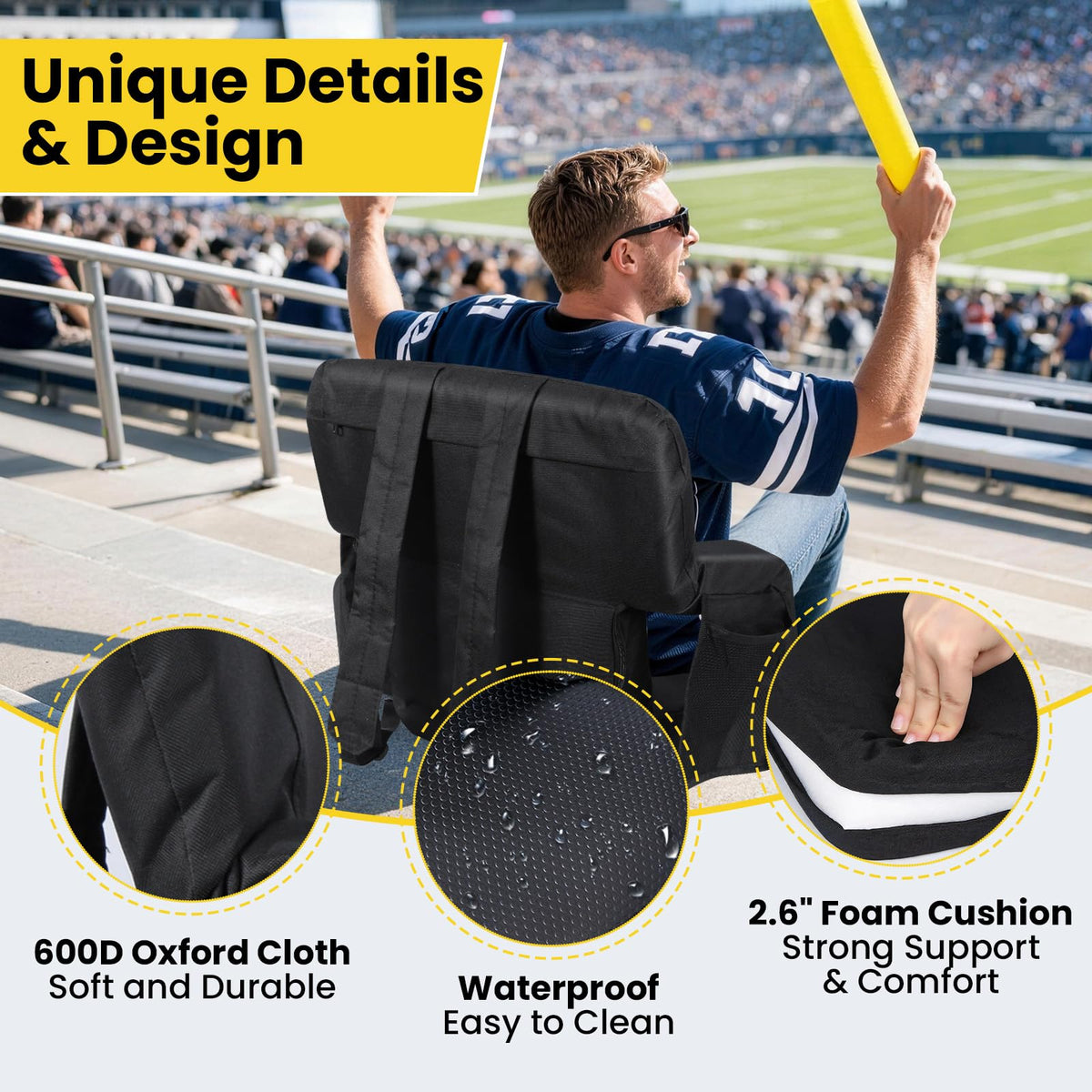 Stadium Seats with Back Support, 2.6'' Thick Pad, 6 Reclining Positions, 2pcs K7930