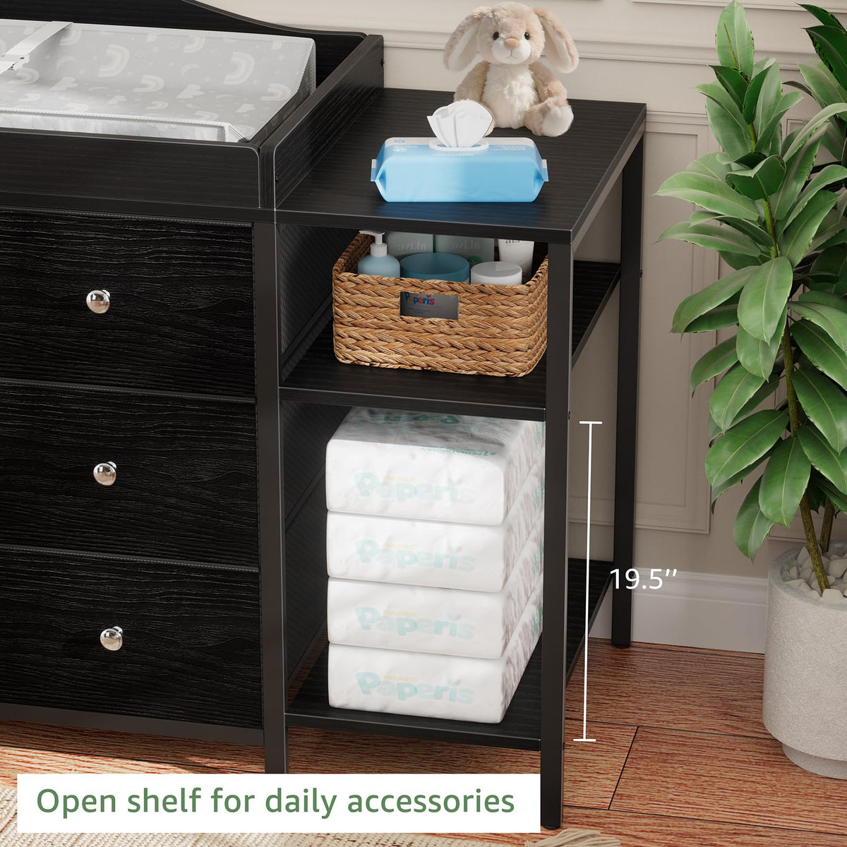 Black 6 Drawer Baby Dresser with Changing Table Top O9781