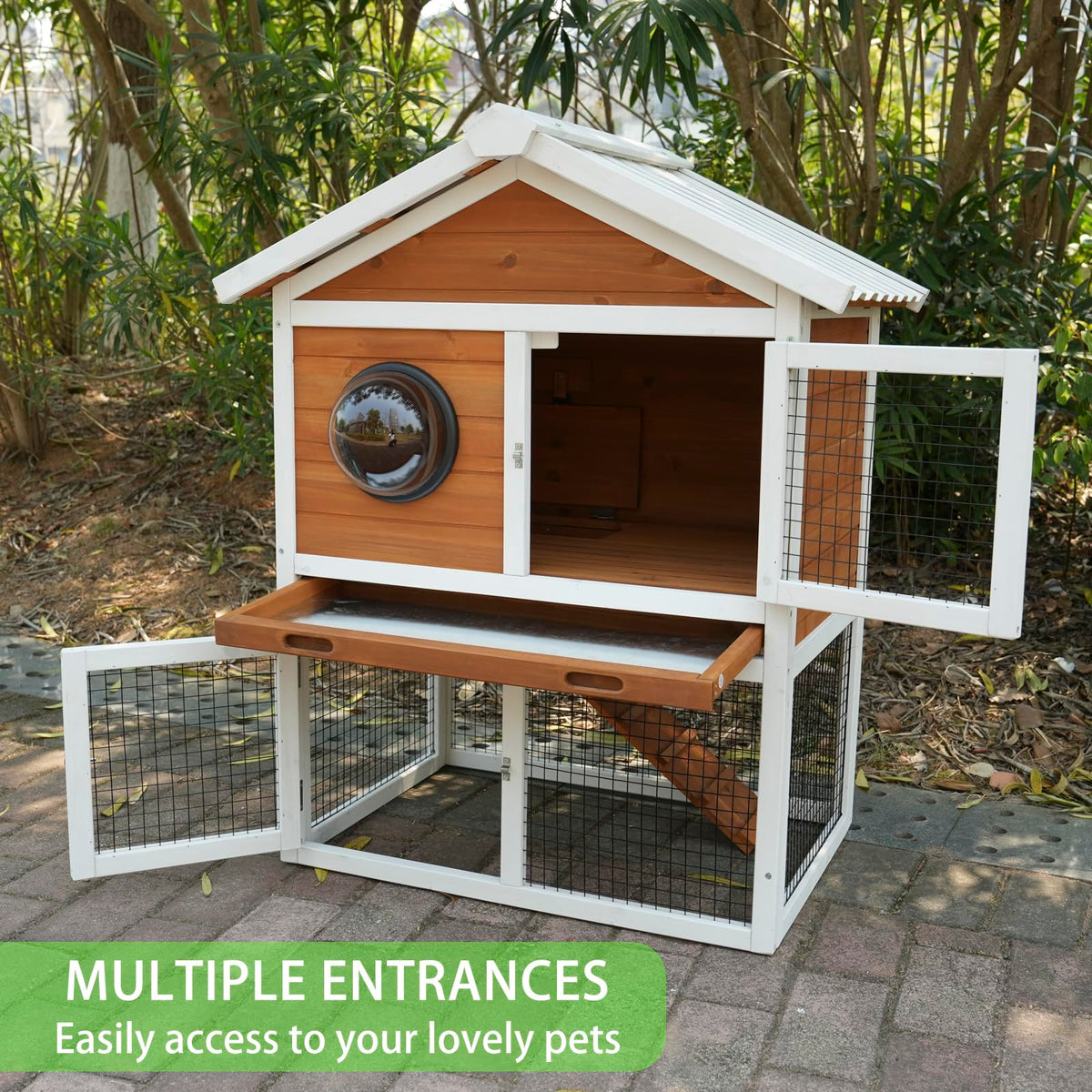 2-Tier Wooden Rabbit Hutch with Viewing Window N902273