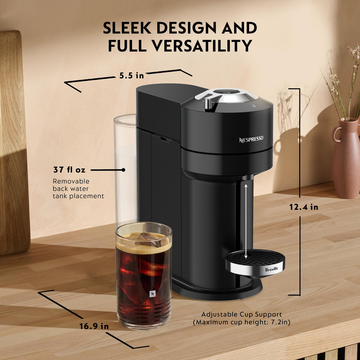 Black Coffee Machine with Milk Frother N6643