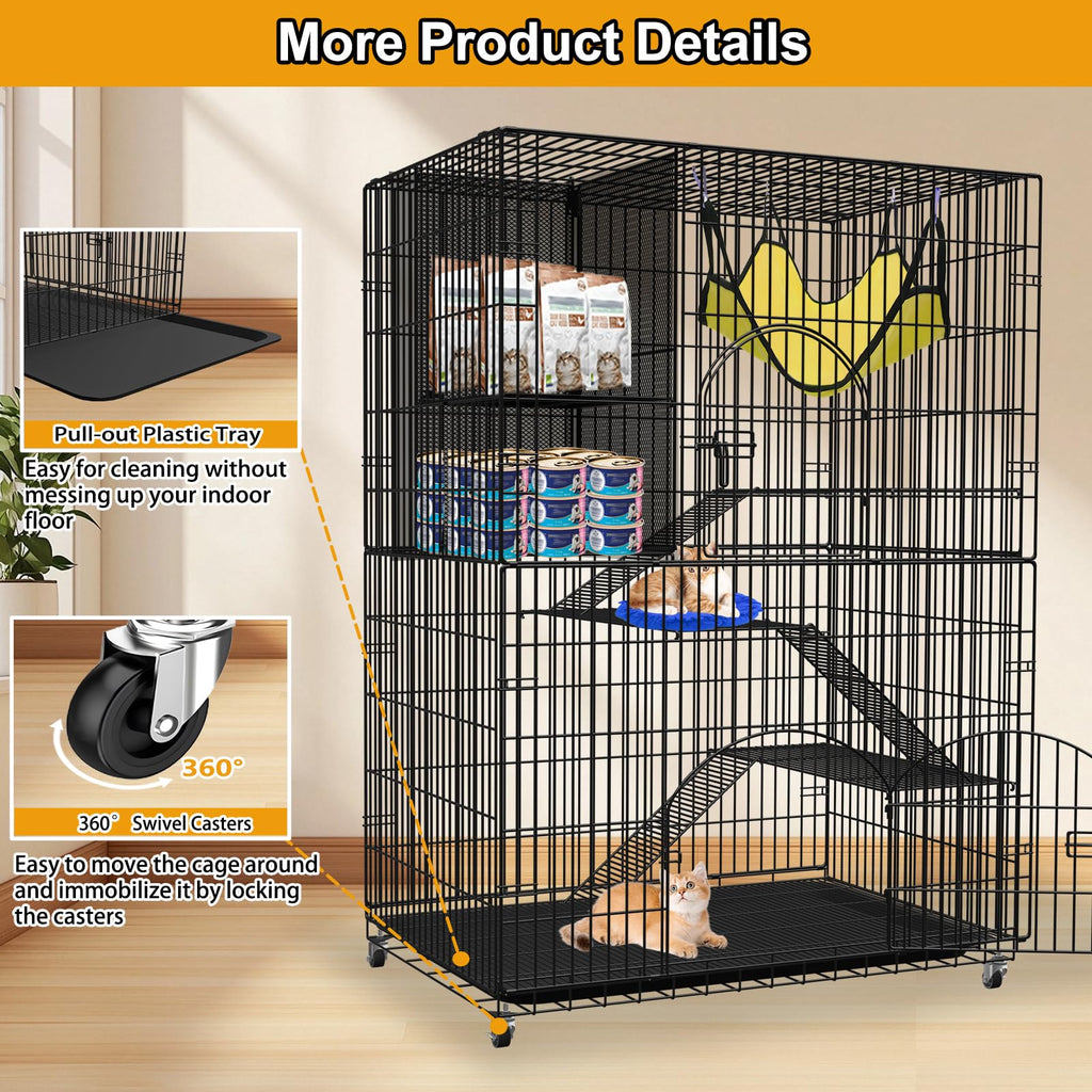 Extra Large 4-Tier Collapsible Cat Cage with Storage Cube X7673