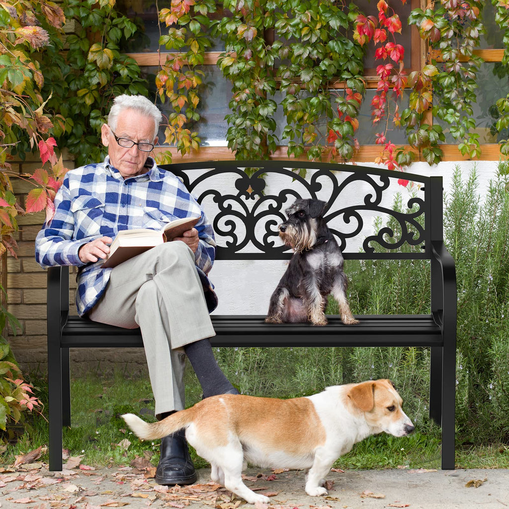 Black Metal Outdoor Bench with PVC Back Pattern N71869