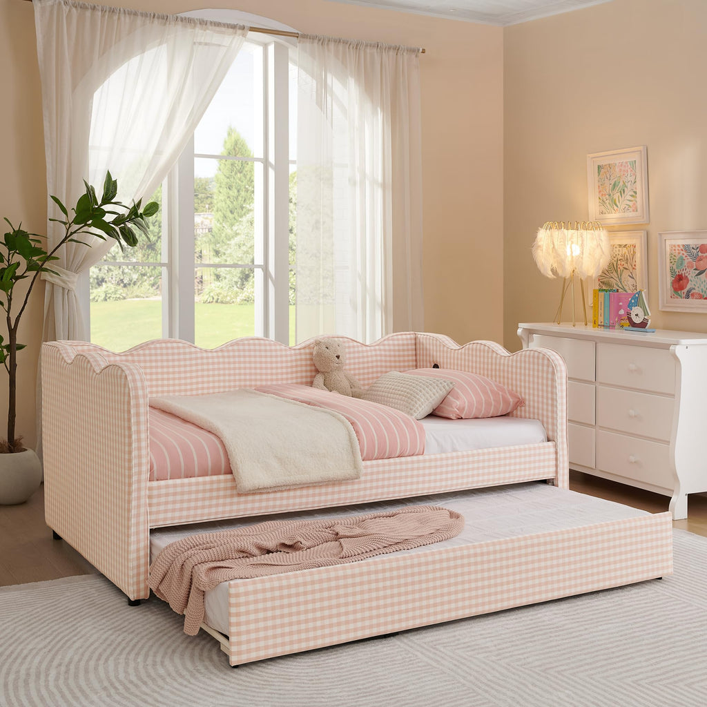 Pink Twin Size Gingham Daybed with Trundle Q715