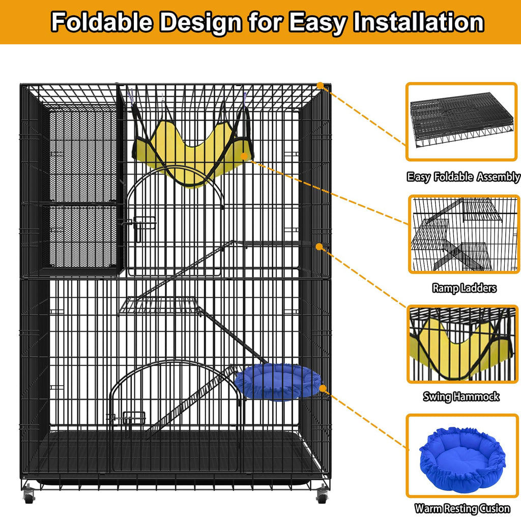 Extra Large 4-Tier Collapsible Cat Cage with Storage Cube X7673