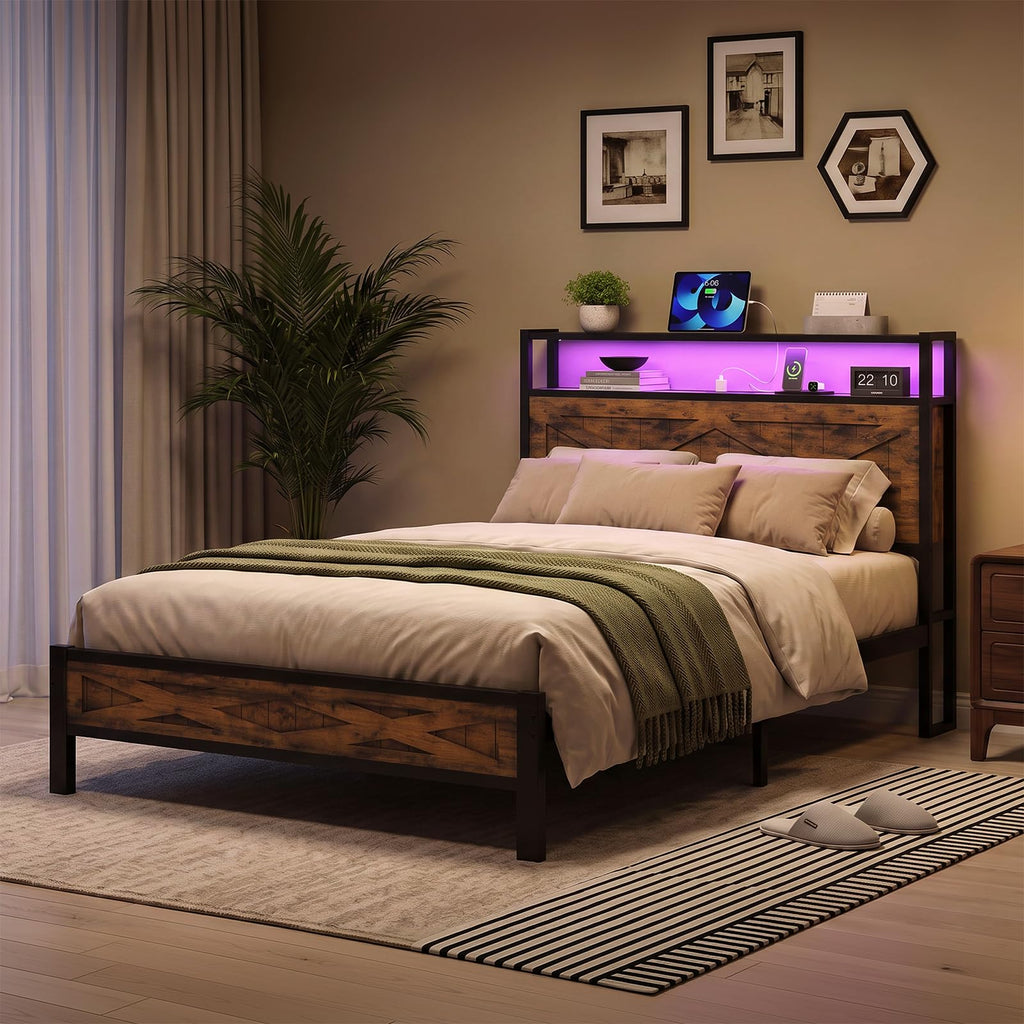 Twin Metal Bed Frame with Storage Headboard Z989