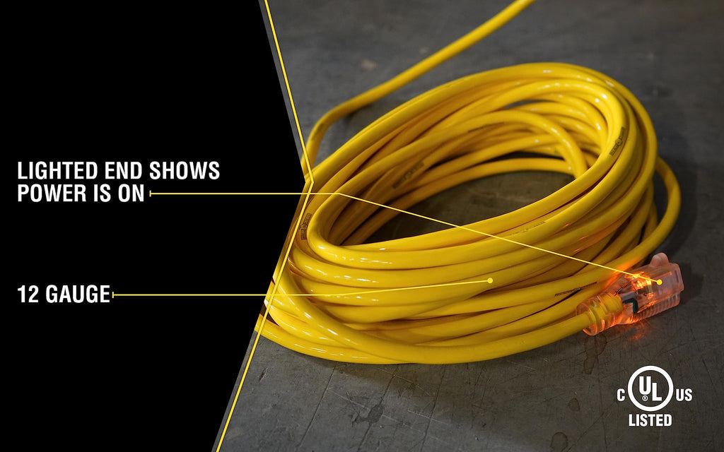 Yellow 100ft. 12/3 15Amp Heavy Duty Extension Cord P1108