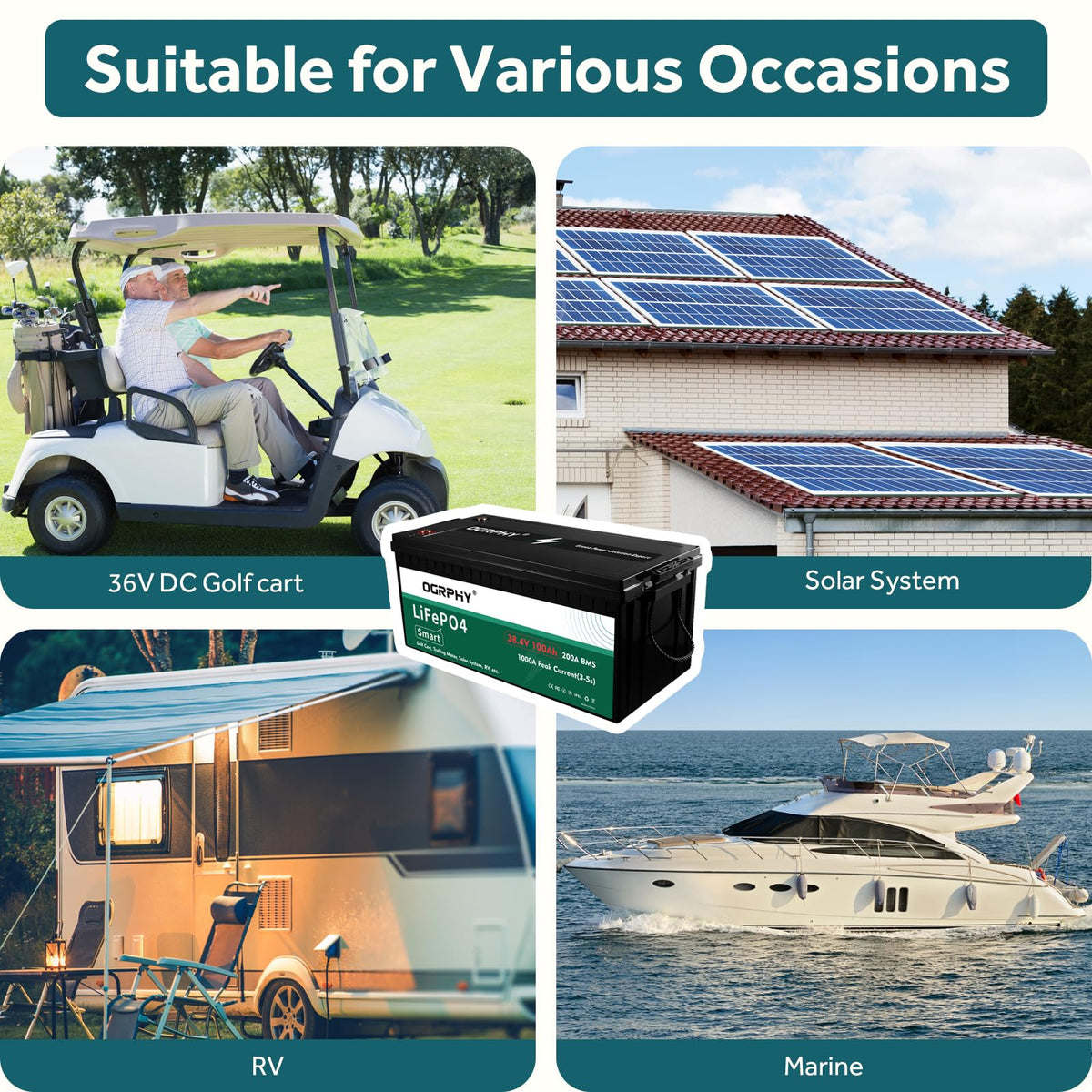36V 100AH Lithium Golf Cart Battery with 200A Bluetooth BMS V377