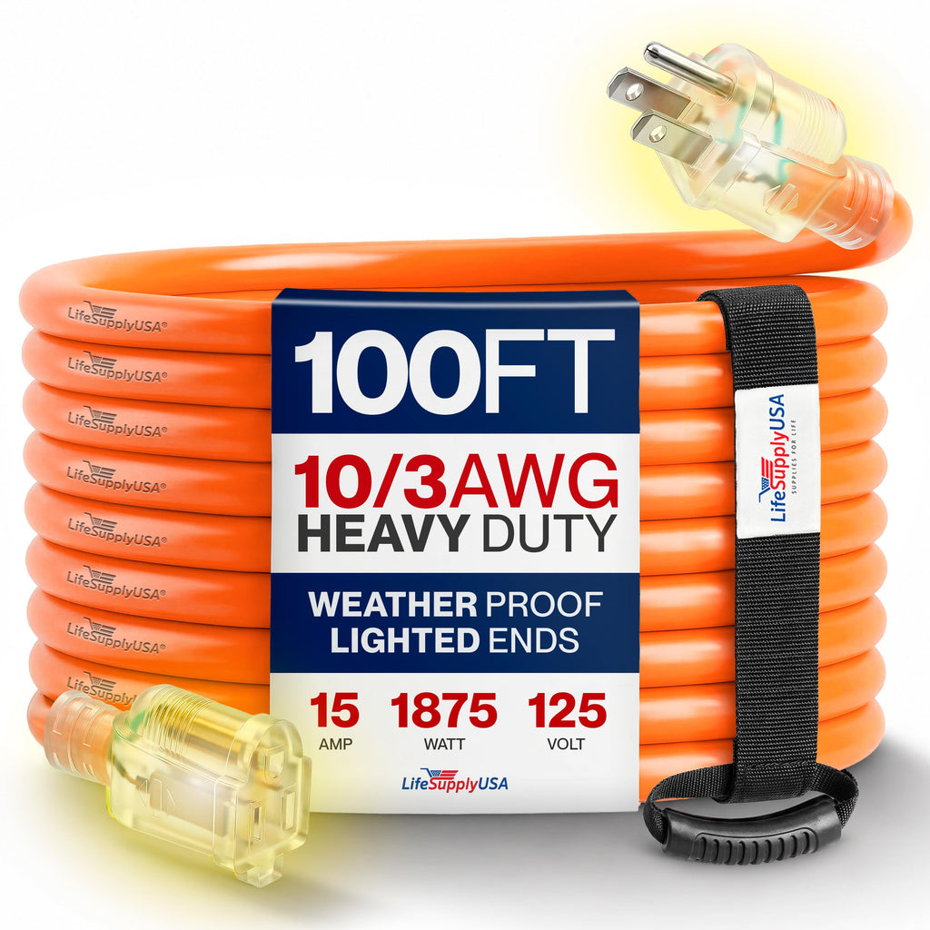100ft 10/3 Gauge Heavy Duty Outdoor Extension Cord Orange I36342