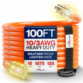 100ft 10/3 Gauge Heavy Duty Outdoor Extension Cord Orange I36342