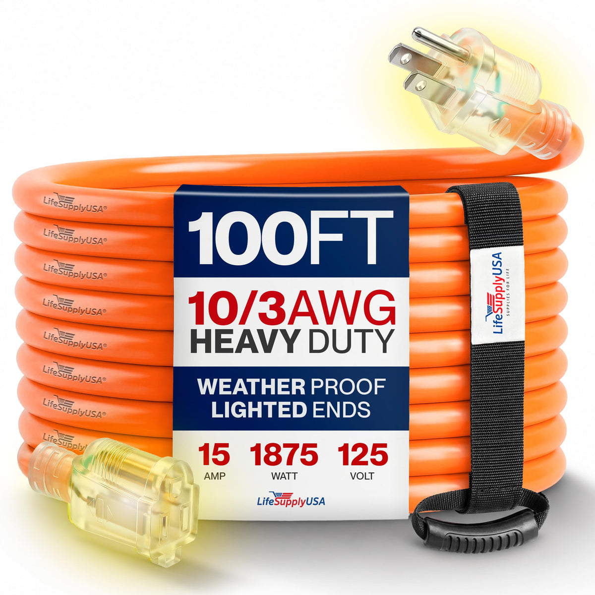 100ft 10/3 Gauge Heavy Duty Outdoor Extension Cord Orange I36342
