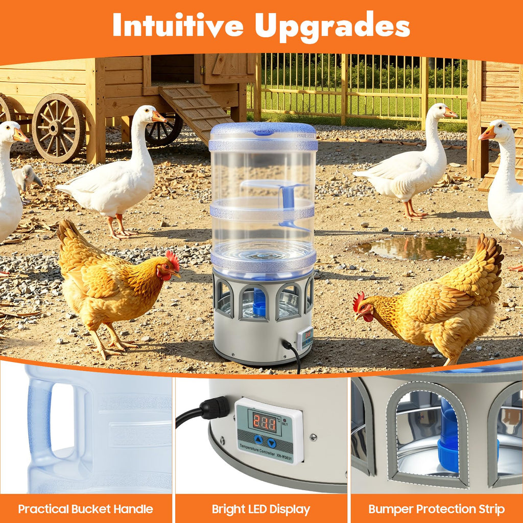 5 Gal Heated Chicken Waterer 80W Adjustable Temperature R52869