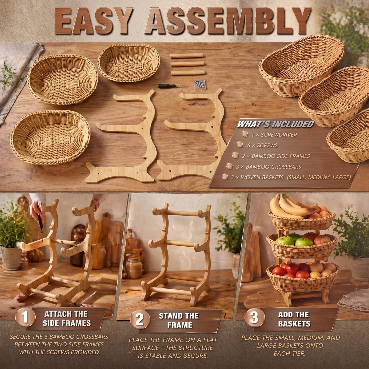 3 Tier Woven Fruit Basket Stand M79422