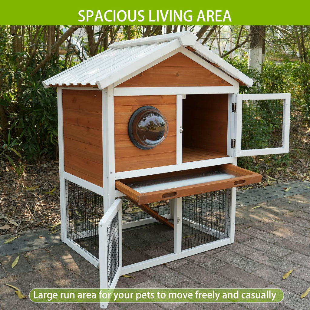 2-Tier Wooden Rabbit Hutch with Viewing Window N902273
