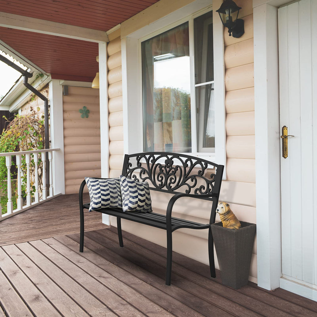Black Metal Outdoor Bench with PVC Back Pattern N71869