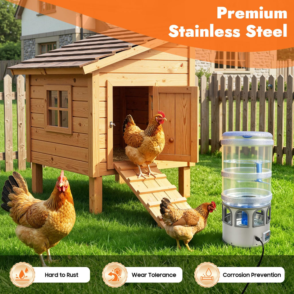 5 Gal Heated Chicken Waterer 80W Adjustable Temperature R52869