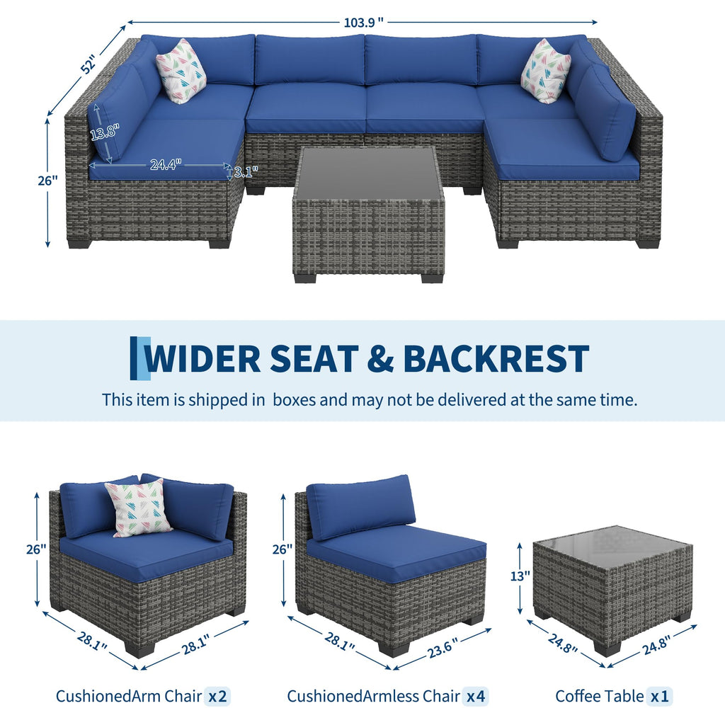 7-Piece Outdoor Rattan Sectional Sofa Set with Coffee Table L808816