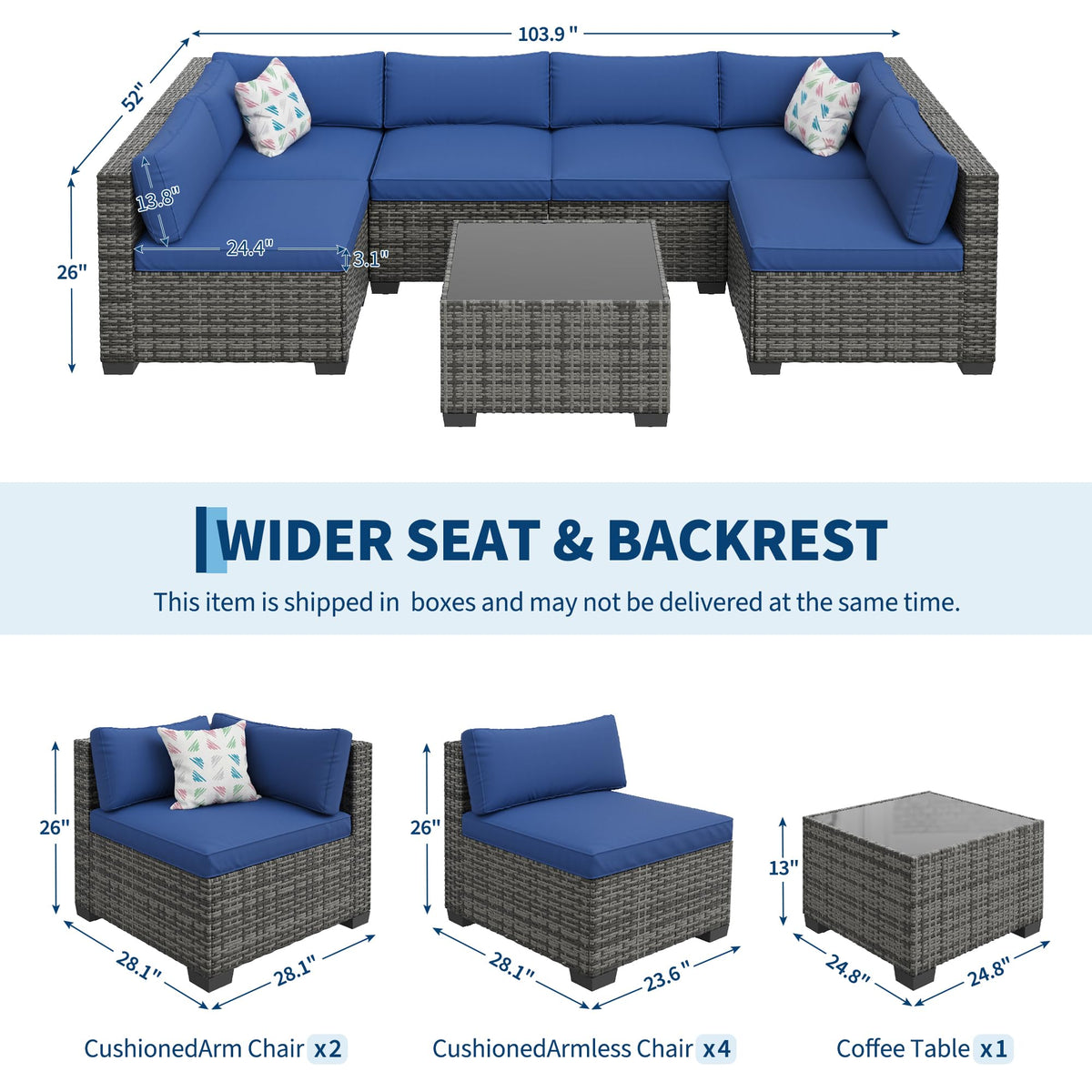 7-Piece Outdoor Rattan Sectional Sofa Set with Coffee Table L808816