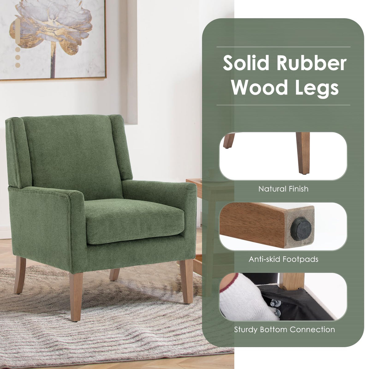 Green Upholstered Fabric Wingback Armchair Set of 2 R5749
