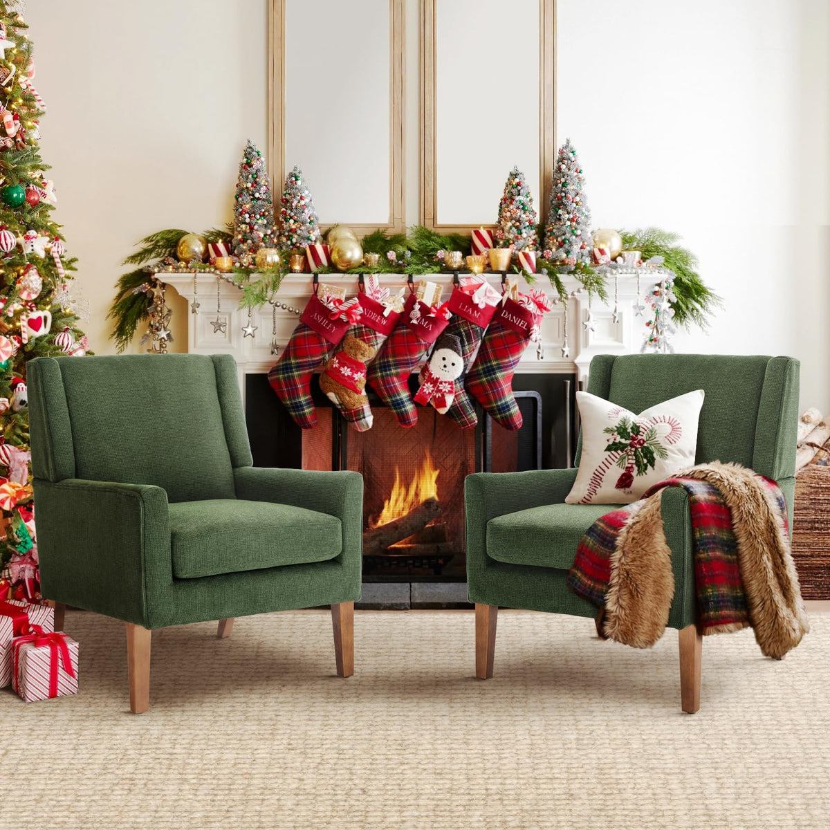 Green Upholstered Fabric Wingback Armchair Set of 2 R5749