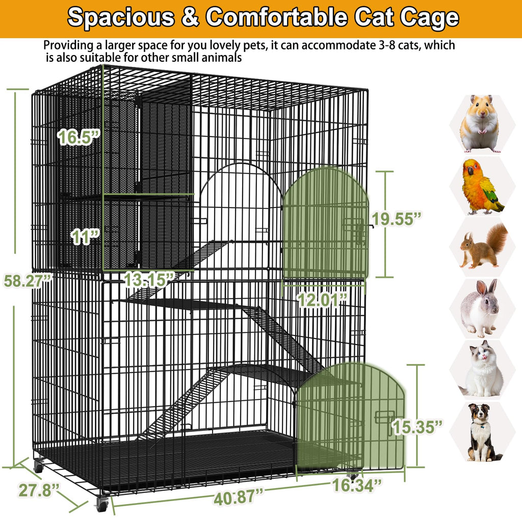 Extra Large 4-Tier Collapsible Cat Cage with Storage Cube X7673