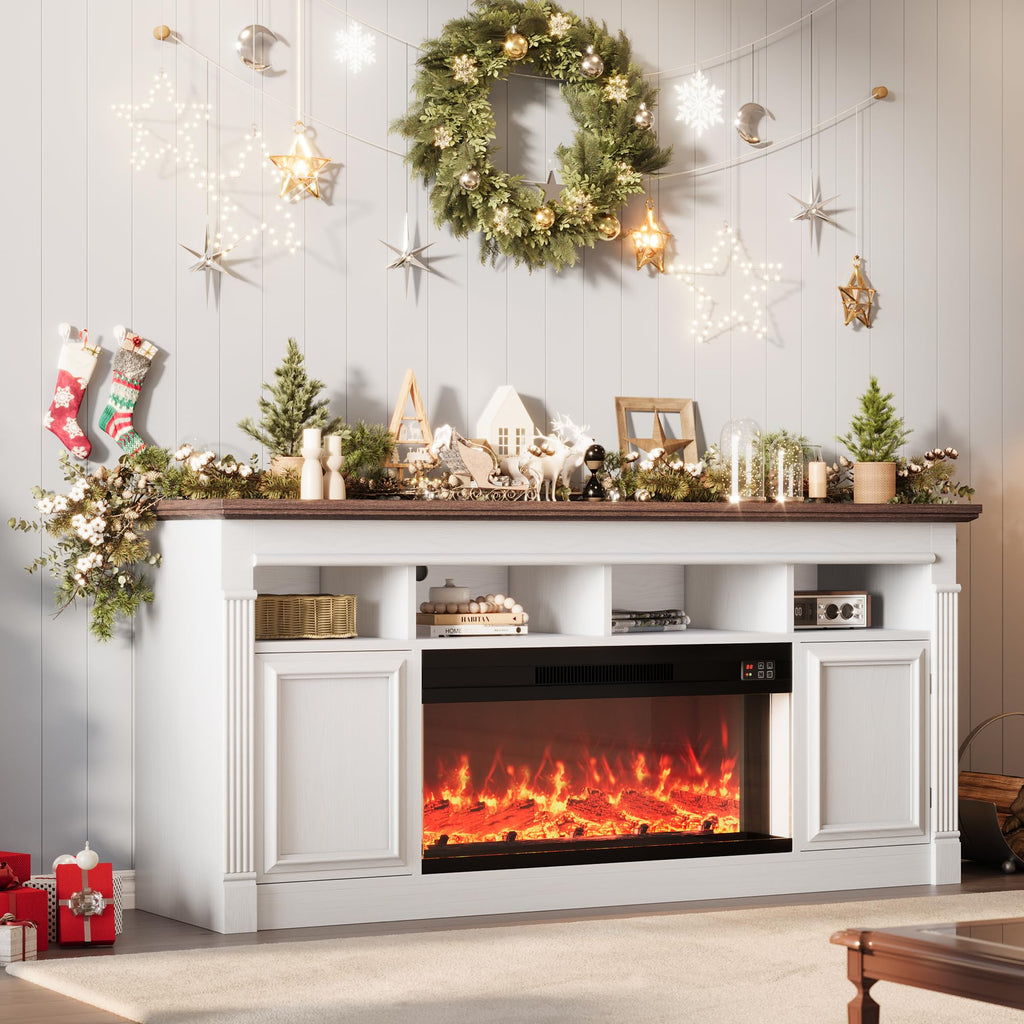 66 Inch White & Brown Two-Tone Fireplace TV Stand Q1289