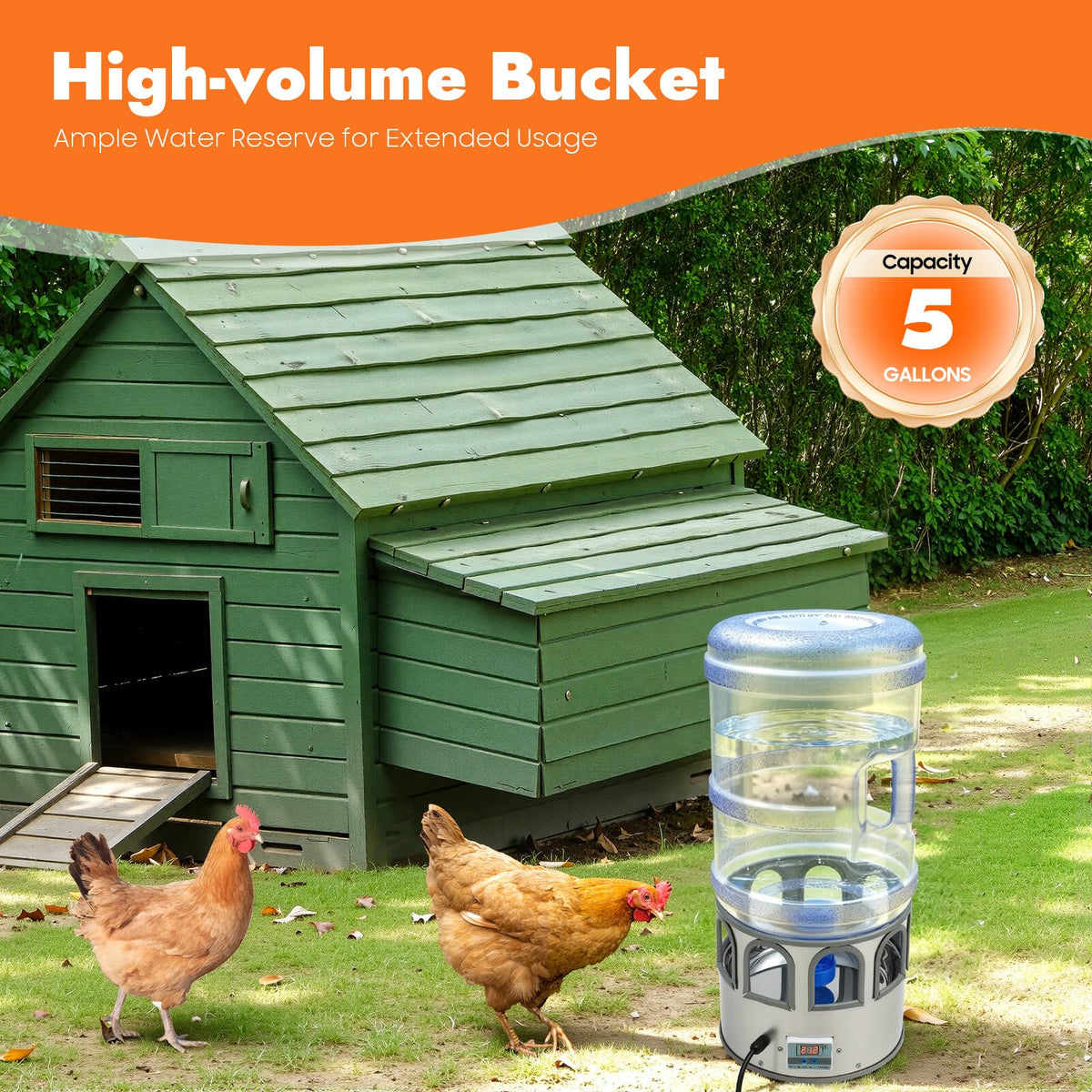 5 Gal Heated Chicken Waterer 80W Adjustable Temperature R52869