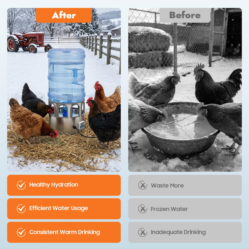 5 Gal Heated Chicken Waterer 80W Adjustable Temperature R52869
