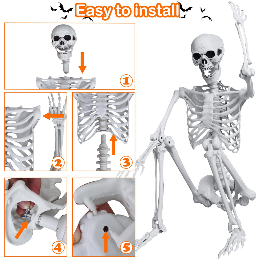 5.4ft/165cm Halloween Skeleton with Crows Movable Joints E872891