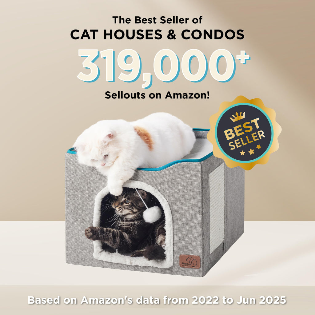Grey Cat House Bed with Fluffy Ball and Scratch Pad J93185