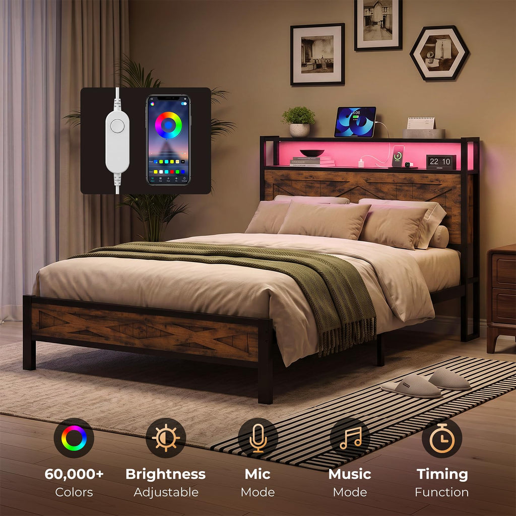 Twin Metal Bed Frame with Storage Headboard Z989