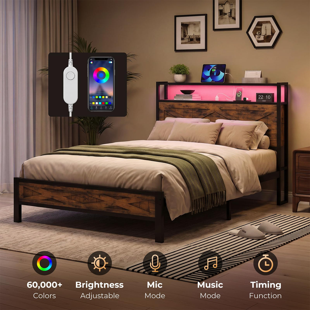 Twin Metal Bed Frame with Storage Headboard Z989