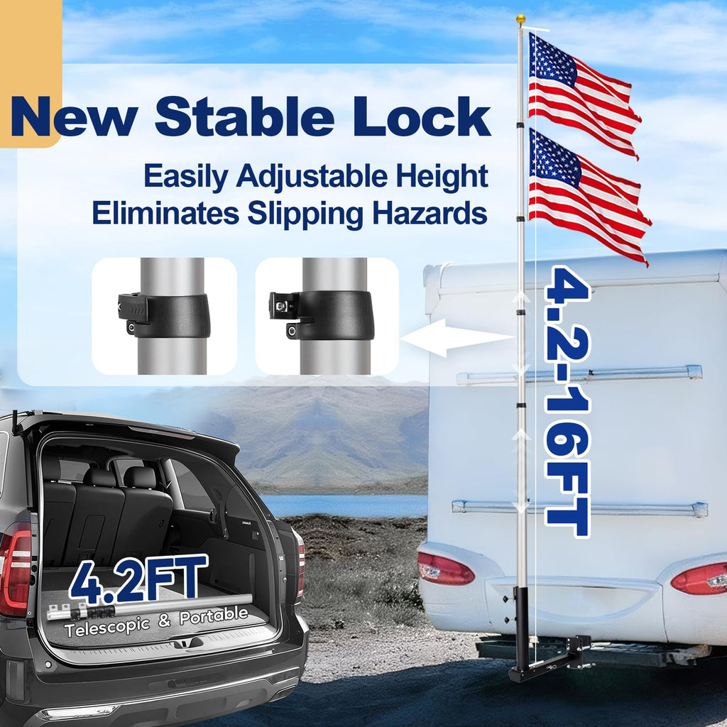 16FT Silver Thickened Aluminum RV Flagpole Z46826