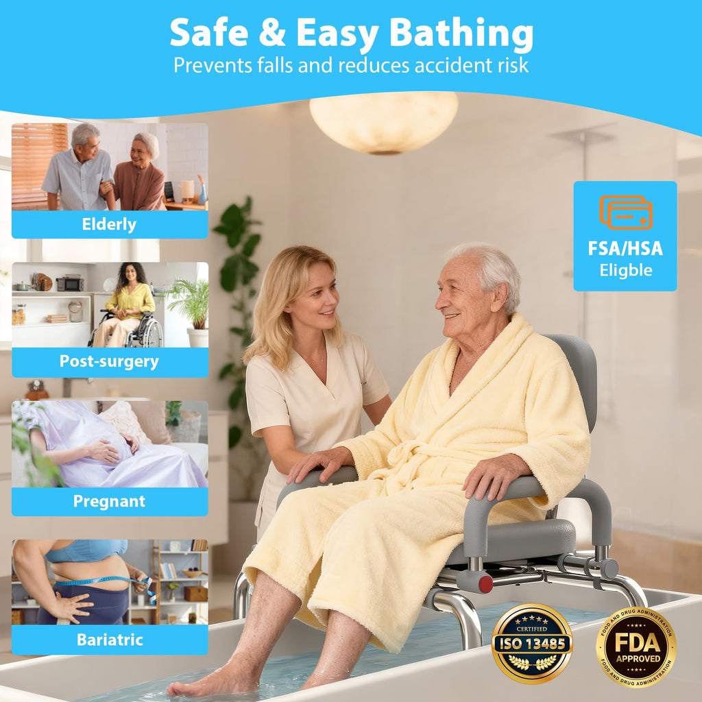 Sliding Shower Chair Tub Transfer Bench with Swivel Seat, 450lbs, Adjustable Height, Gray B6175