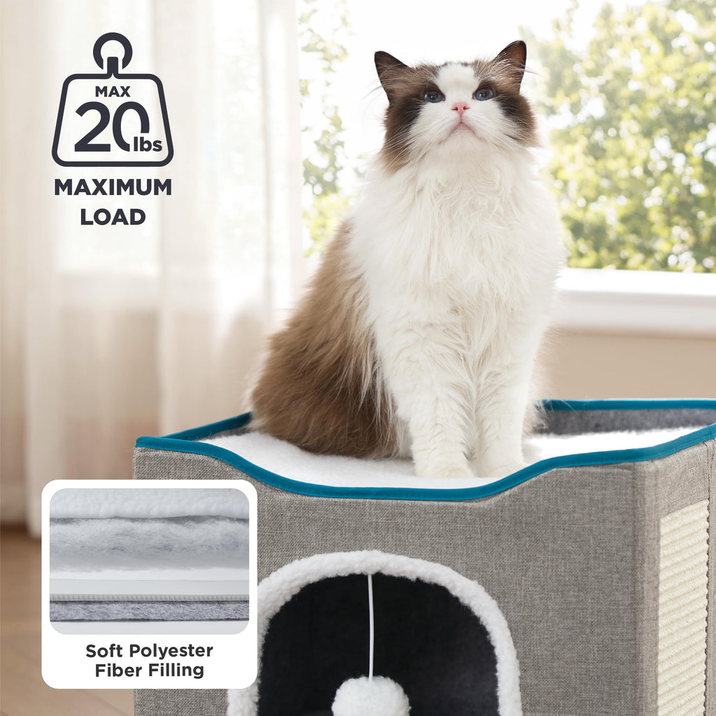Grey Cat House Bed with Fluffy Ball and Scratch Pad J93185