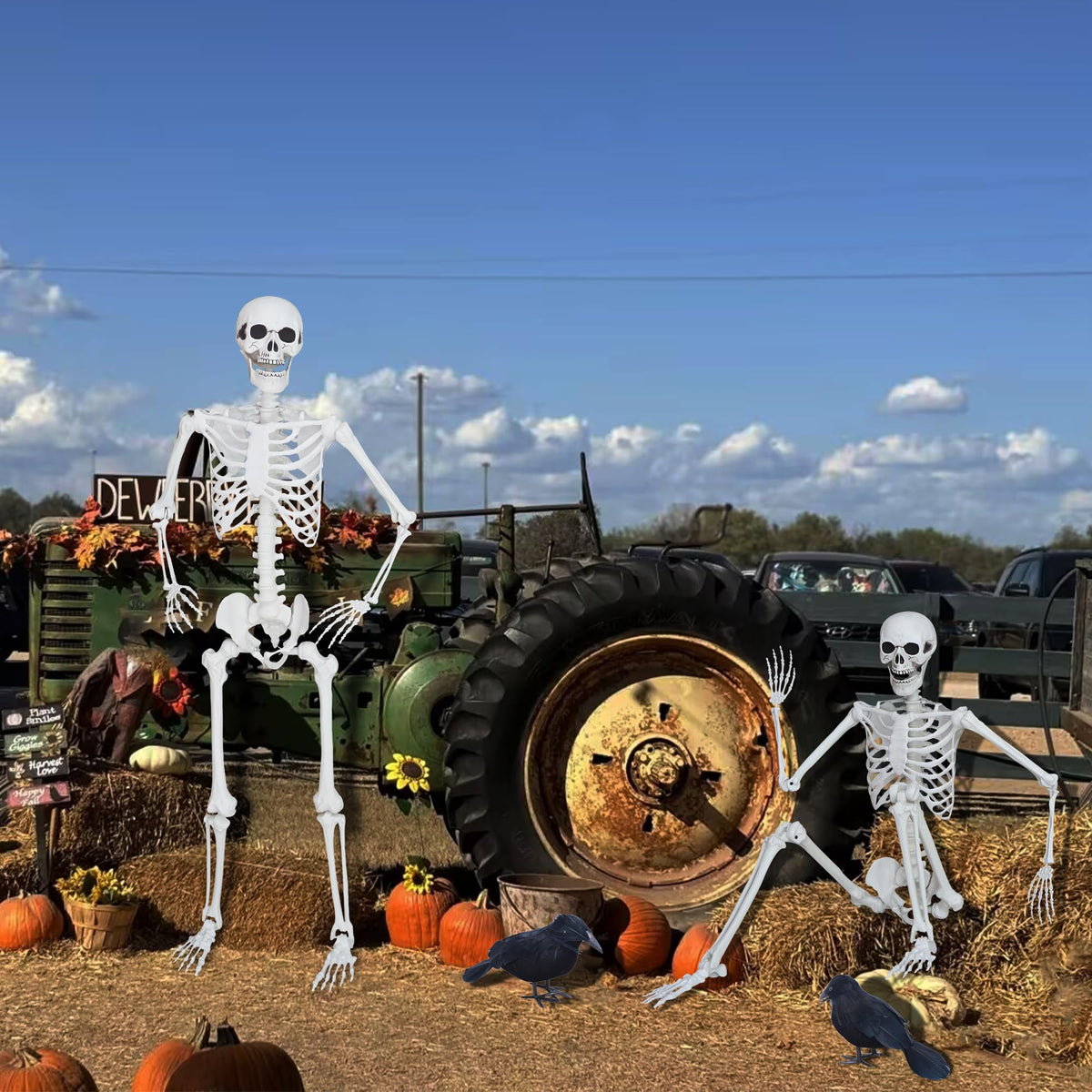 5.4ft/165cm Halloween Skeleton with Crows Movable Joints E872891