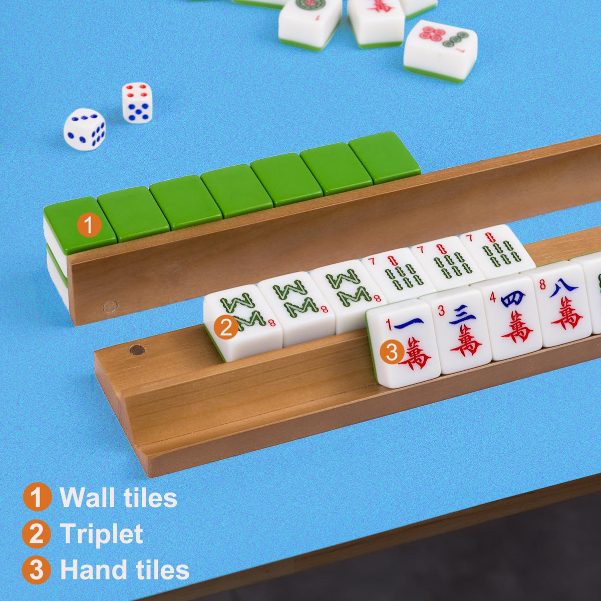 Wooden Mahjong Racks Set with Magnetic Pushers, 4 Racks & 4 Pushers O48407