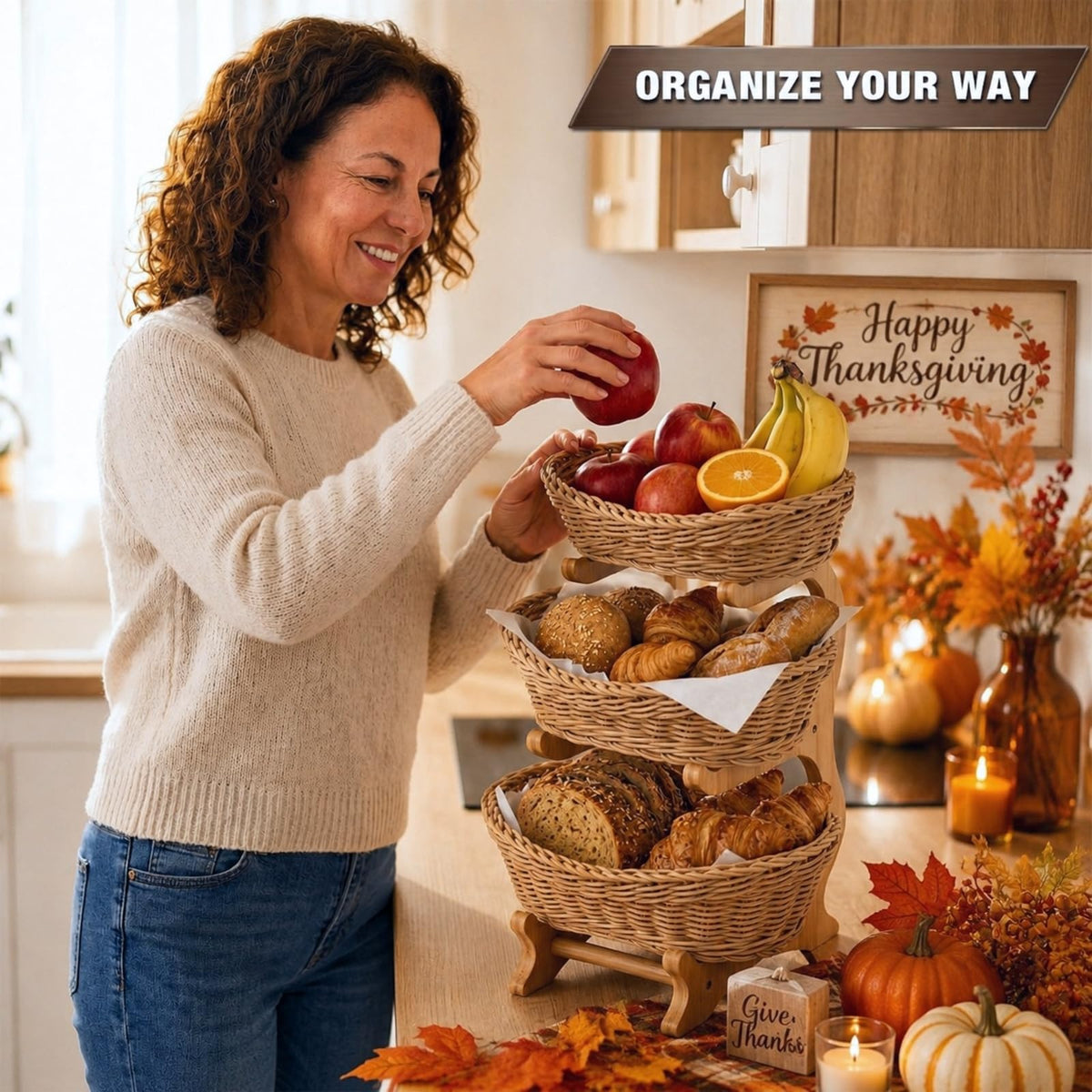 3 Tier Woven Fruit Basket Stand M79422