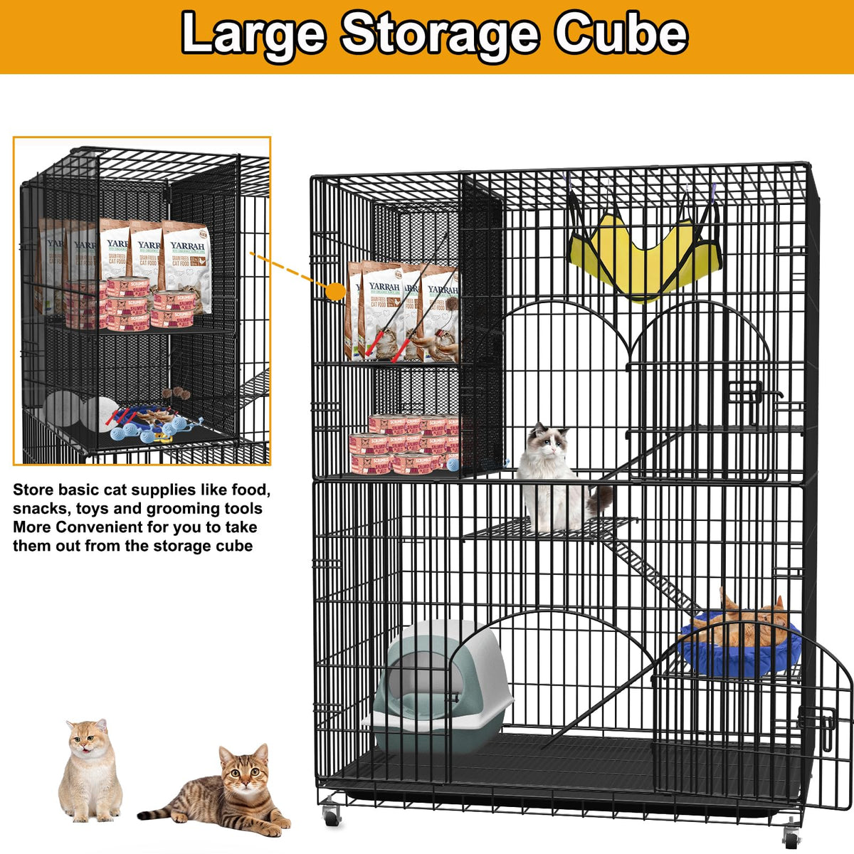 Extra Large 4-Tier Collapsible Cat Cage with Storage Cube X7673