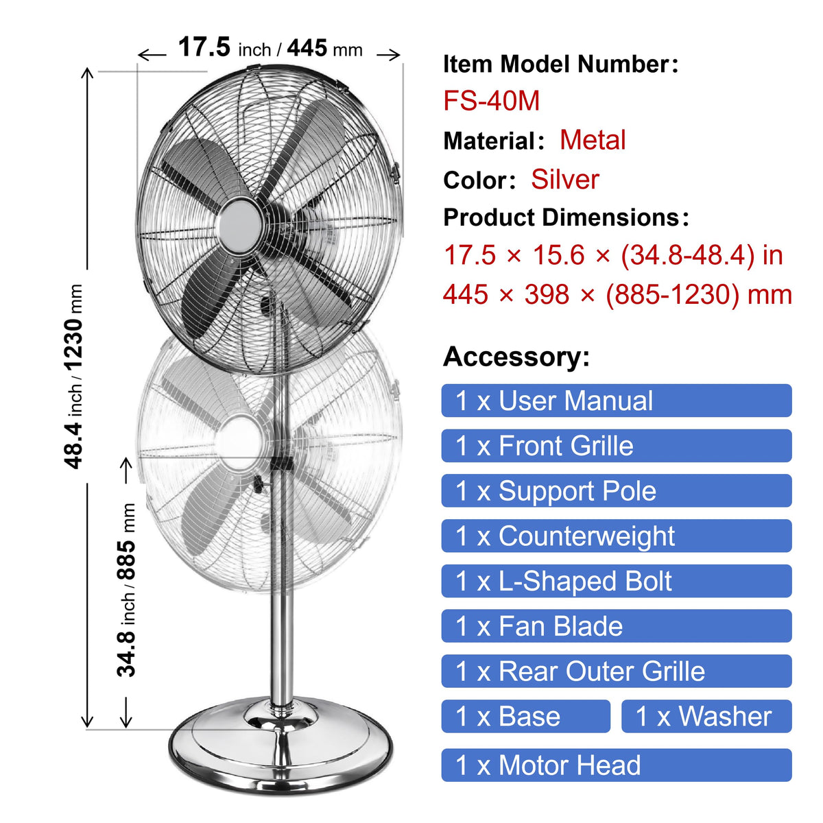 16 Inch 3-Speed Pedestal Fan W94875