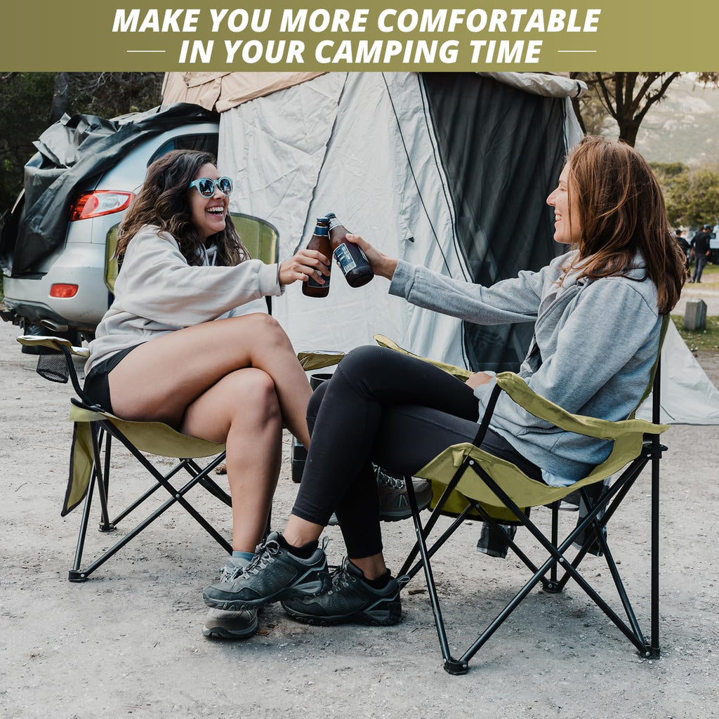 2 Pack Folding Camping Chairs with High Back, 300lbs Capacity, Green K3779