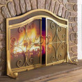 Gold Scroll Metal Fireplace Screen with 2 Doors N28741