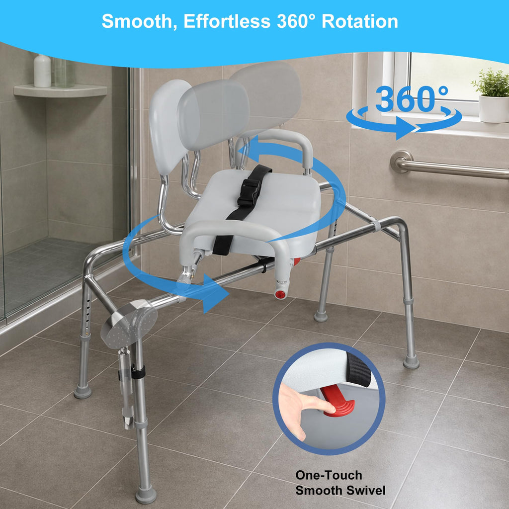 Sliding Shower Chair Tub Transfer Bench with Swivel Seat, 450lbs, Adjustable Height, Gray B6175