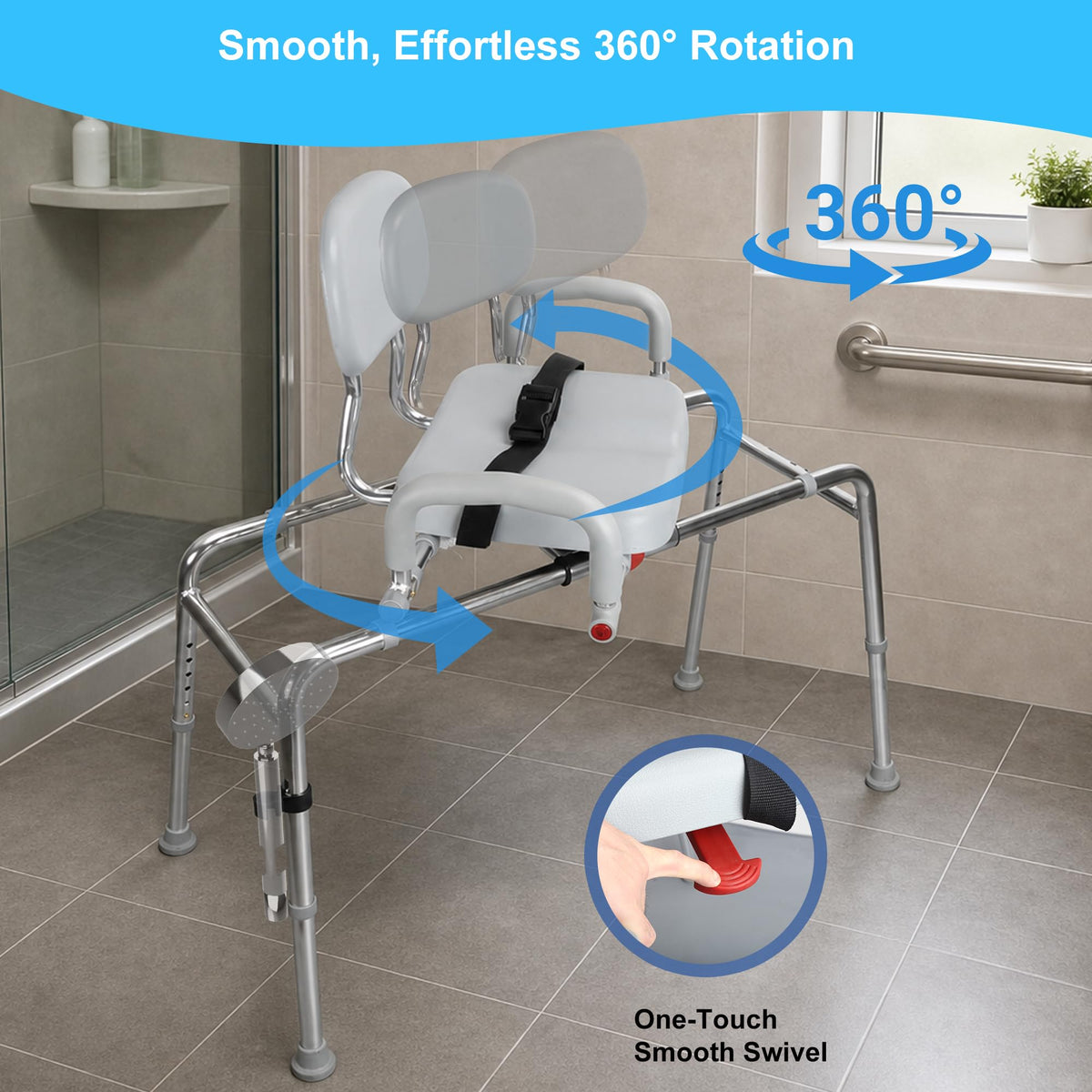 Sliding Shower Chair Tub Transfer Bench with Swivel Seat, 450lbs, Adjustable Height, Gray B6175