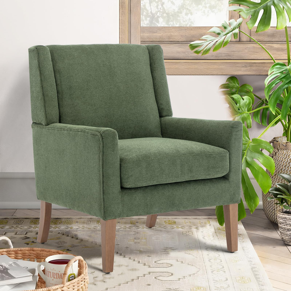 Green Upholstered Fabric Wingback Armchair Set of 2 R5749