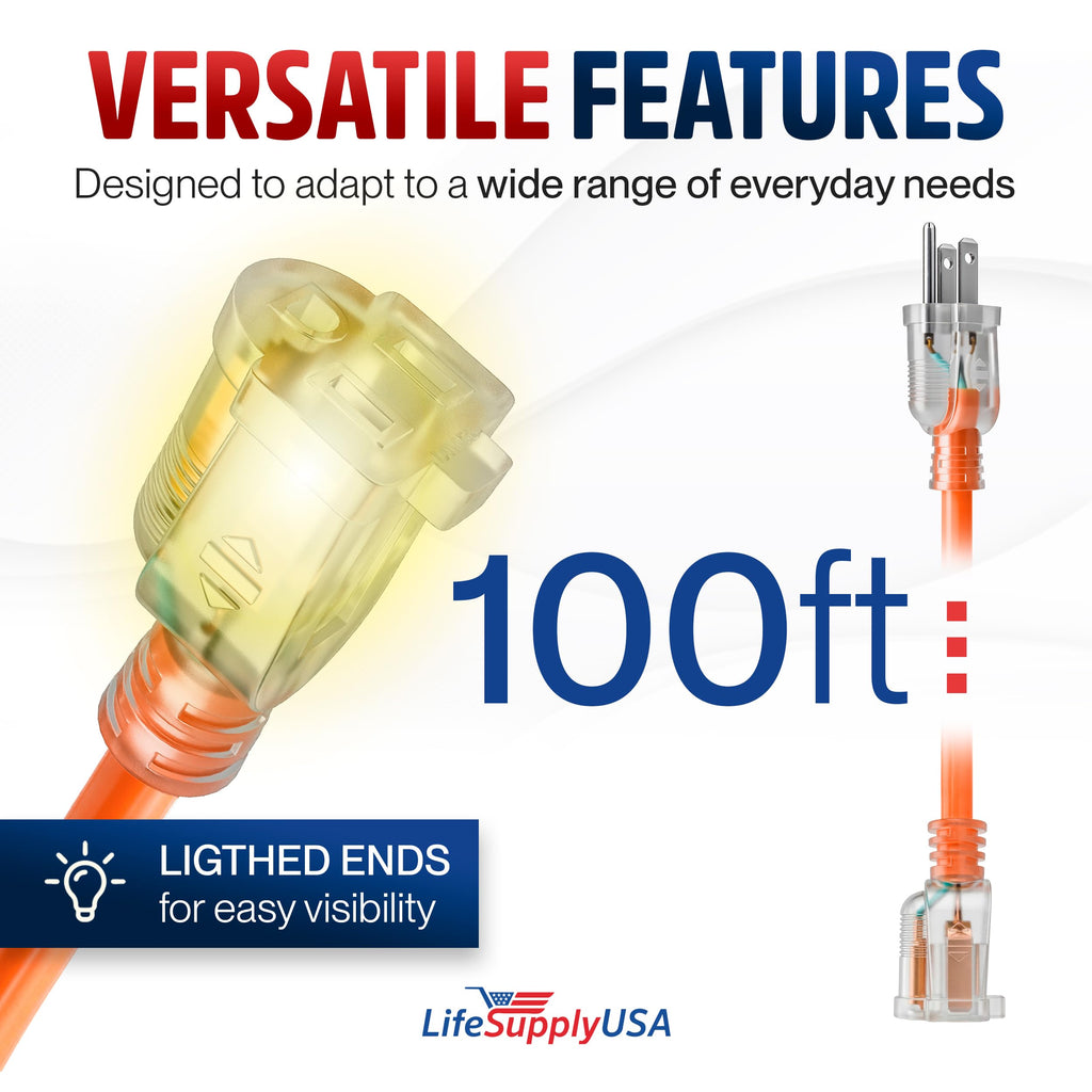 100ft 10/3 Gauge Heavy Duty Outdoor Extension Cord Orange I36342