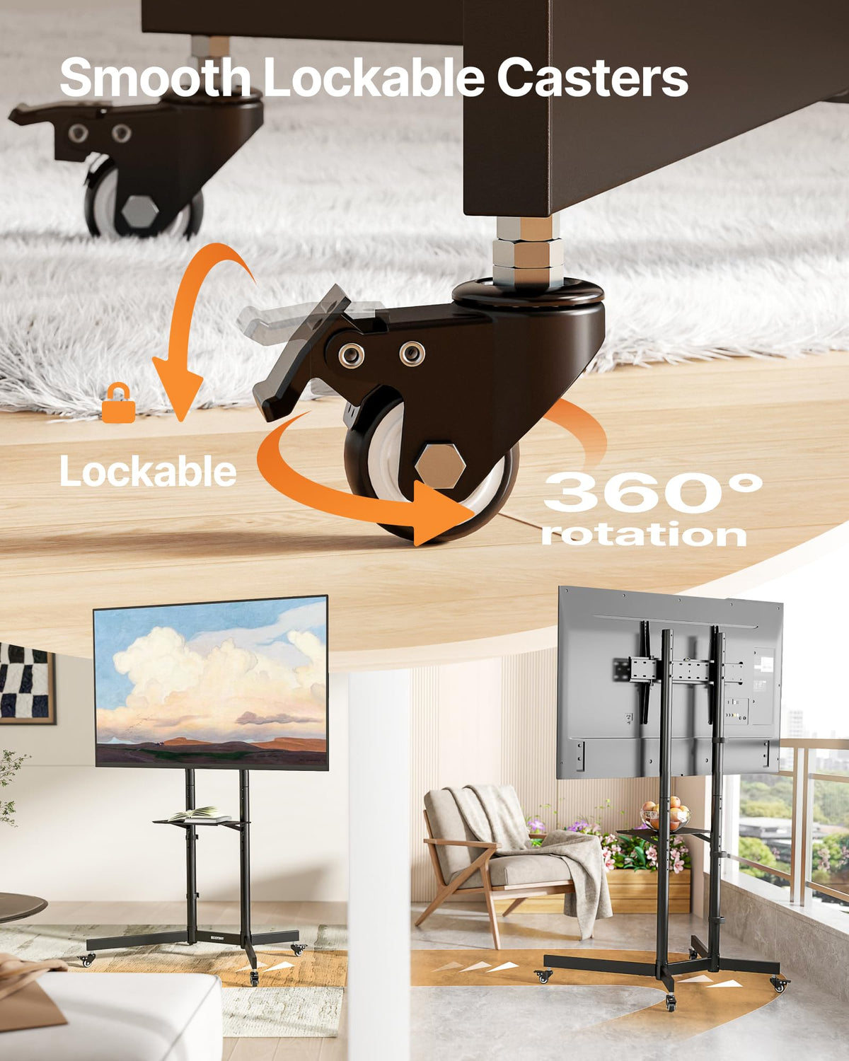 Heavy-Duty Rolling TV Stand S104