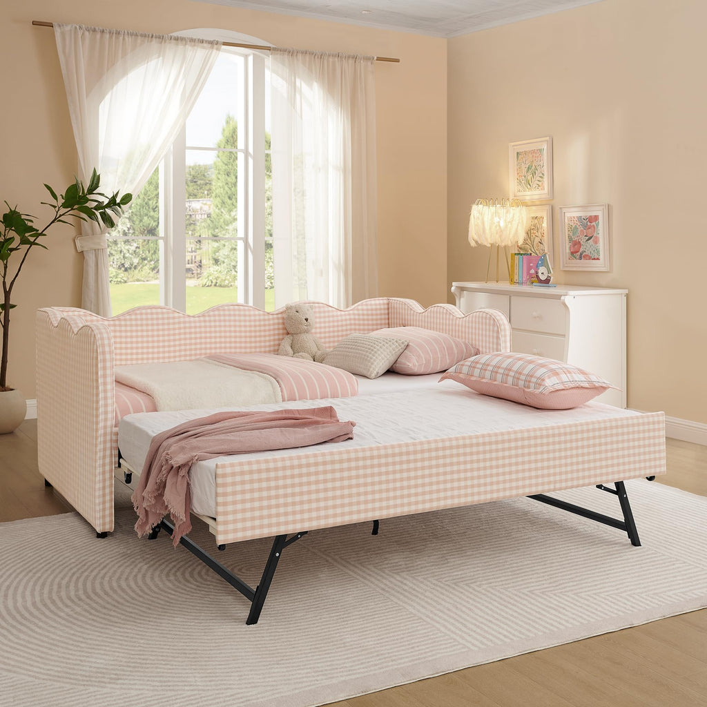 Pink Twin Size Gingham Daybed with Trundle Q715