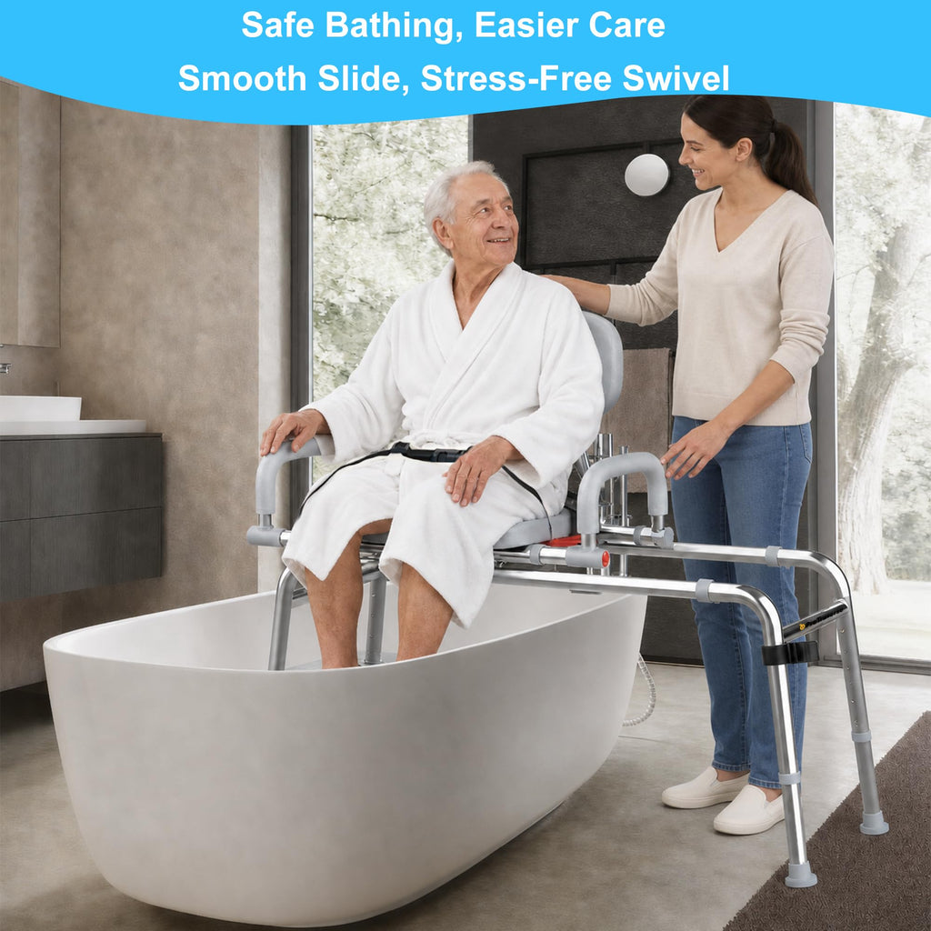 Sliding Shower Chair Tub Transfer Bench with Swivel Seat, 450lbs, Adjustable Height, Gray B6175