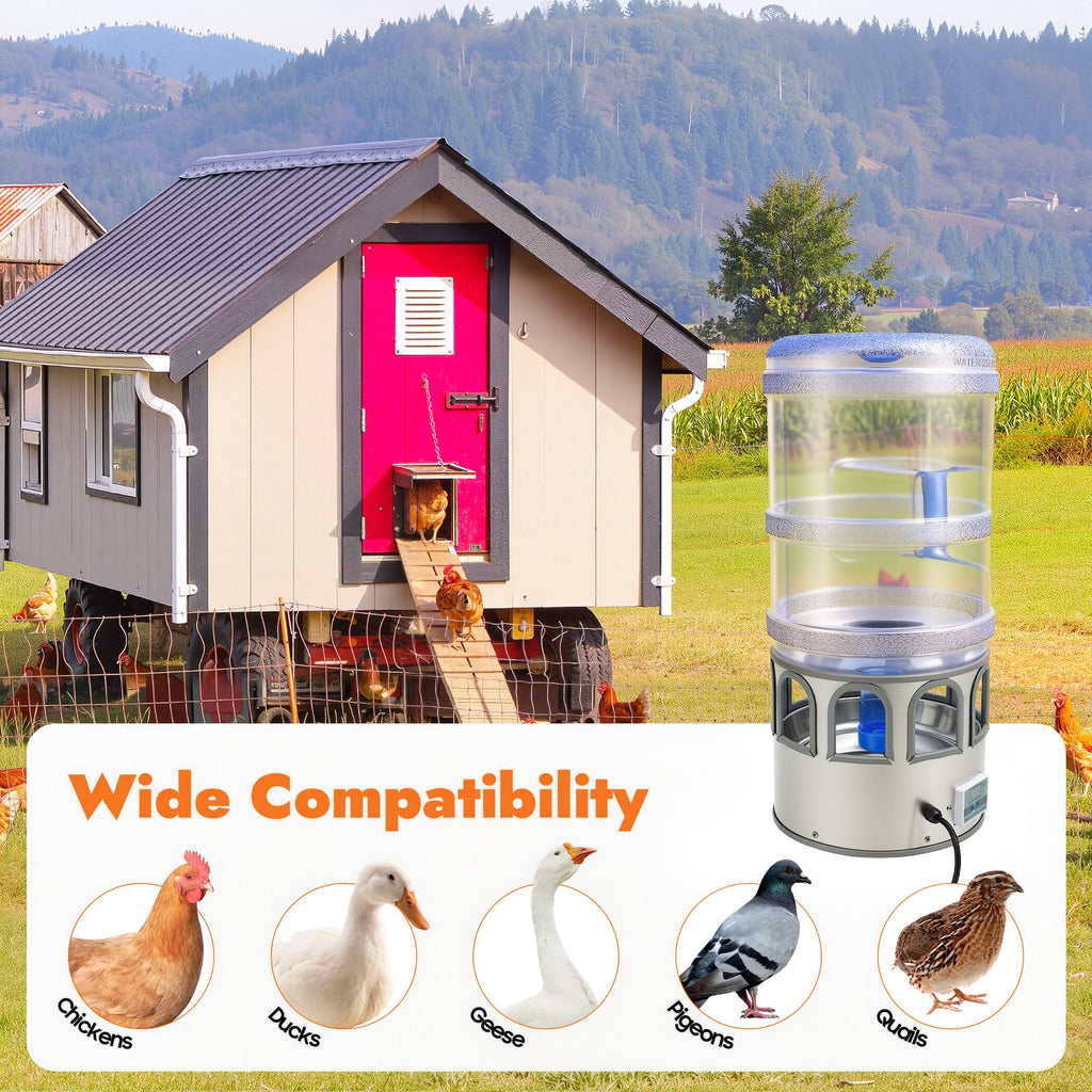 5 Gal Heated Chicken Waterer 80W Adjustable Temperature R52869